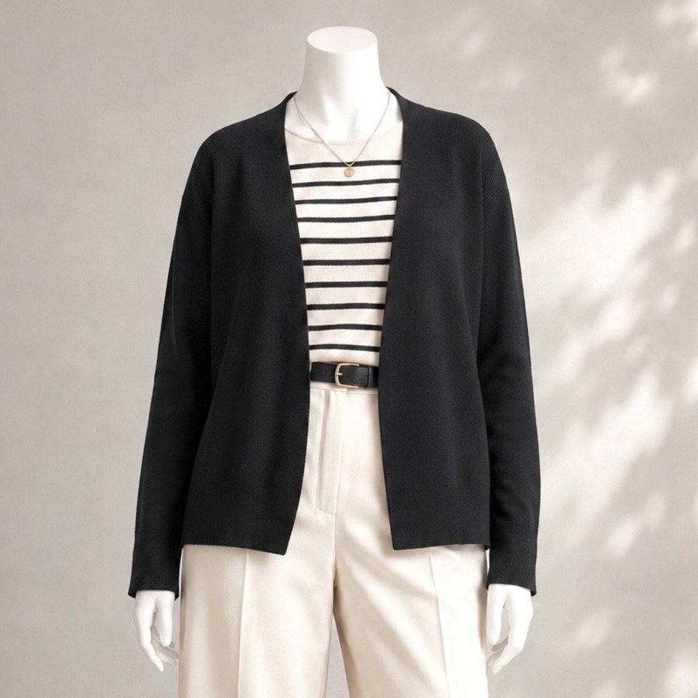 MM.LaFleur Woolf Jardigan Black 3X Open Front Knit Cardigan Minimalist Business